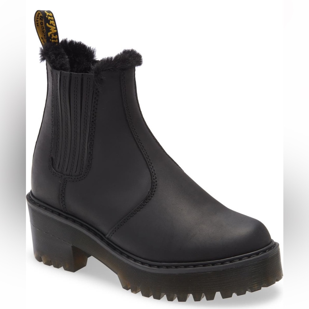 NWT Dr Martens Rometty Fur Black Leather Chelsea Boots size 6 (UK size 4)